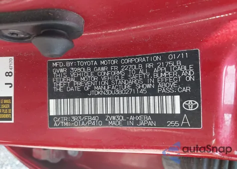 2011 Toyota Prius Two z USA, uszkodzony, nr VIN JTDKN3DU3B0271145